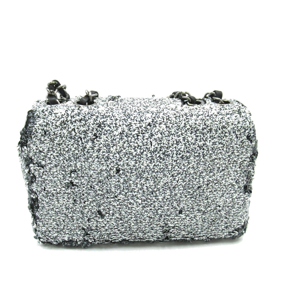 Chanel Black Chain Shoulder White Bag Sequin